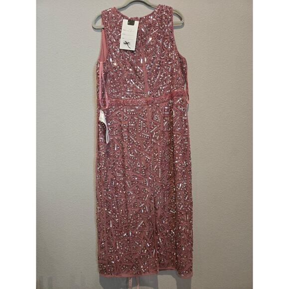Mac Duggal Women's Pink Sequin Midi Sheath Dress Size 14 Formal Mother of Bride - Picture 9 of 13